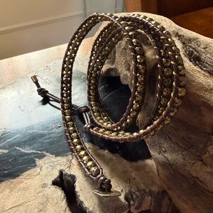 Leather Wrap Gold Beaded Bracelet